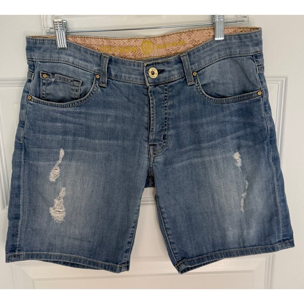 Rich & Skinny Women’s Distressed Denim Shorts Size 28 Moon Wash Made in USA